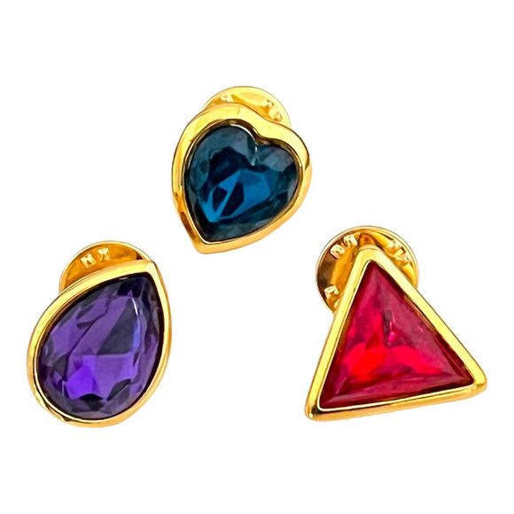 RARE Vintage Signed Trifari Pin Set  Gold Tone Jewel Toned With Original Tag 11V - Picture 3 of 10
